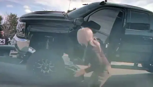 Woman in Lifted Chevy Truck Drives Right Over Lamborghini in Wild Parking Lot Crash