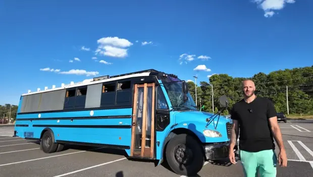 This DIY Bus Conversion Is a Mix Between Off-Grid Home and Rolling Festival and Entertainment Hub