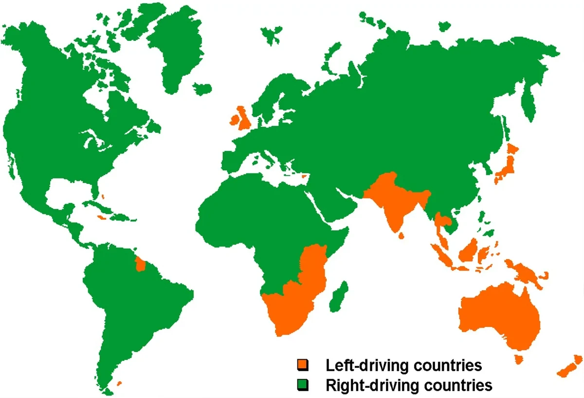 Orange &mdash; countries with left-hand traffic