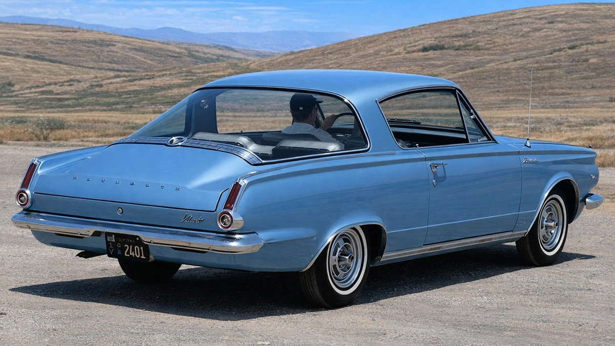 The distinctive feature of the first Barracuda is the huge rear window.