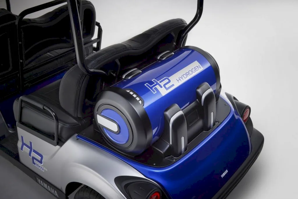 The hydrogen tank of the zero-emissions golf cart developed by Yamaha Motor. (Image courtesy of Yamaha Motor)